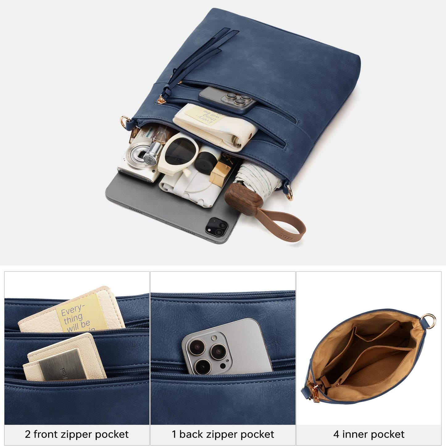 GEMIU Small Crossbody Bags for Women Travel Multi Pocket Womens Purses Women's Crossbody Handbags with Guitar Strap Blue