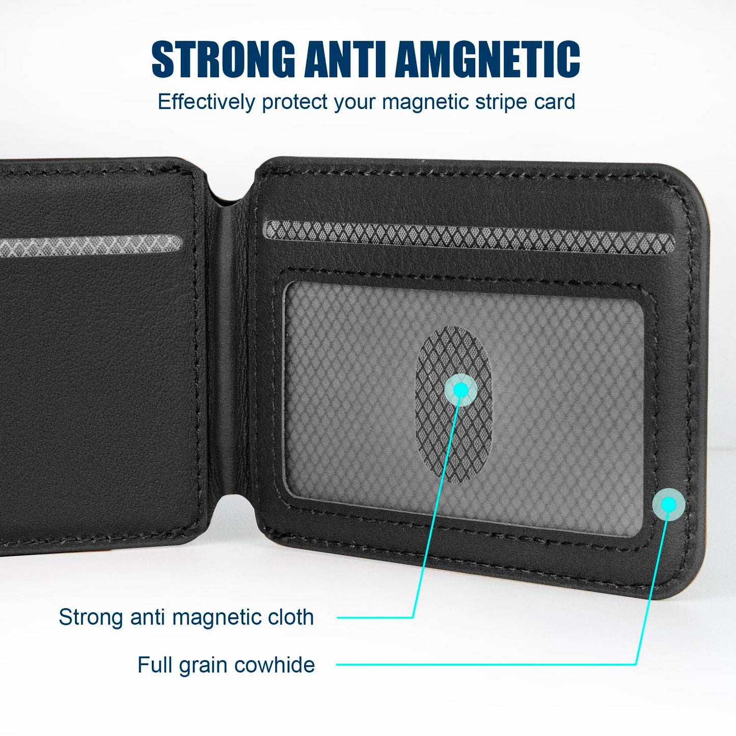 Rumwot for MagSafe Phone Wallet, Genuine Leather Magnetic Card Holder for iPhone, Magsafe Phone Wallet with Adjustable Bracket, 3 Card Holders, Compatible with iPhone 16/15/14/13/12 Series (Black)