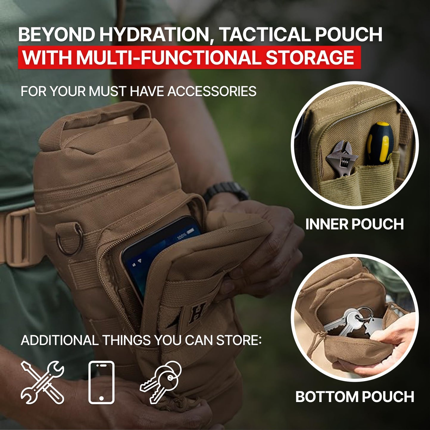 Orca Tactical Molle Water Bottle Pouch - Molle Water Bottle Holder for Backpack – Tactical Pouch for 32 oz & 40 oz Bottles – Insulated Water Bottle Holster – Keeps Drinks Cooler Longer (Coyote Brown)