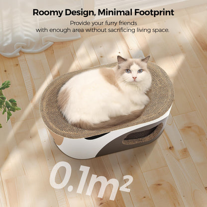 MSBC Big Cat Scratcher Lounge, Corrugated Cardboard Cat Scratcher House with Hole, Large Scratching Lounger Bed, Cat Scratching Pad for Indoor Cats as Furniture Protector, Rabbit Cardboard House