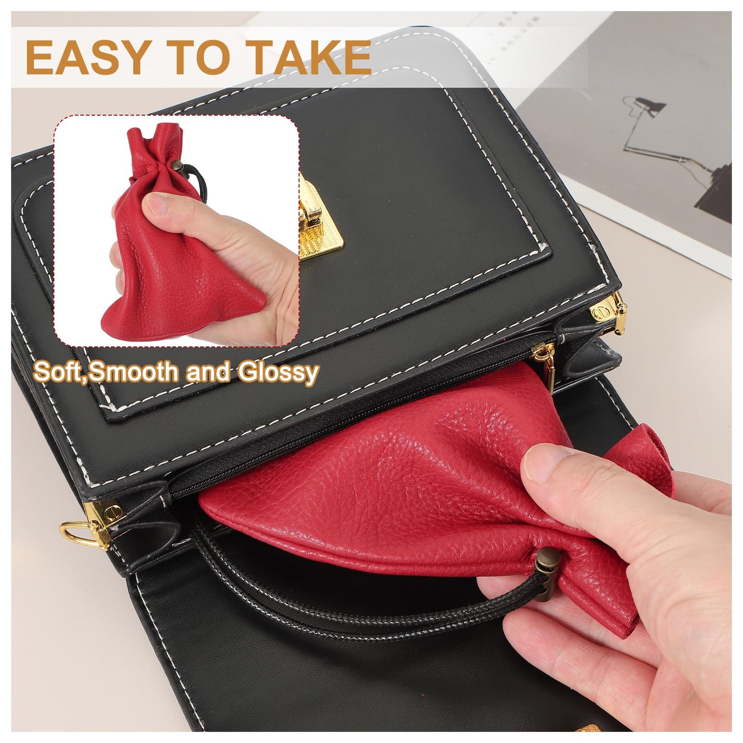 uxcell 1 Pcs Drawstring Bag, Leather Coin Purse, Change Purse for Women, Men's Leather Bag, for Jewelry, Keys, Coin Storage(Green)