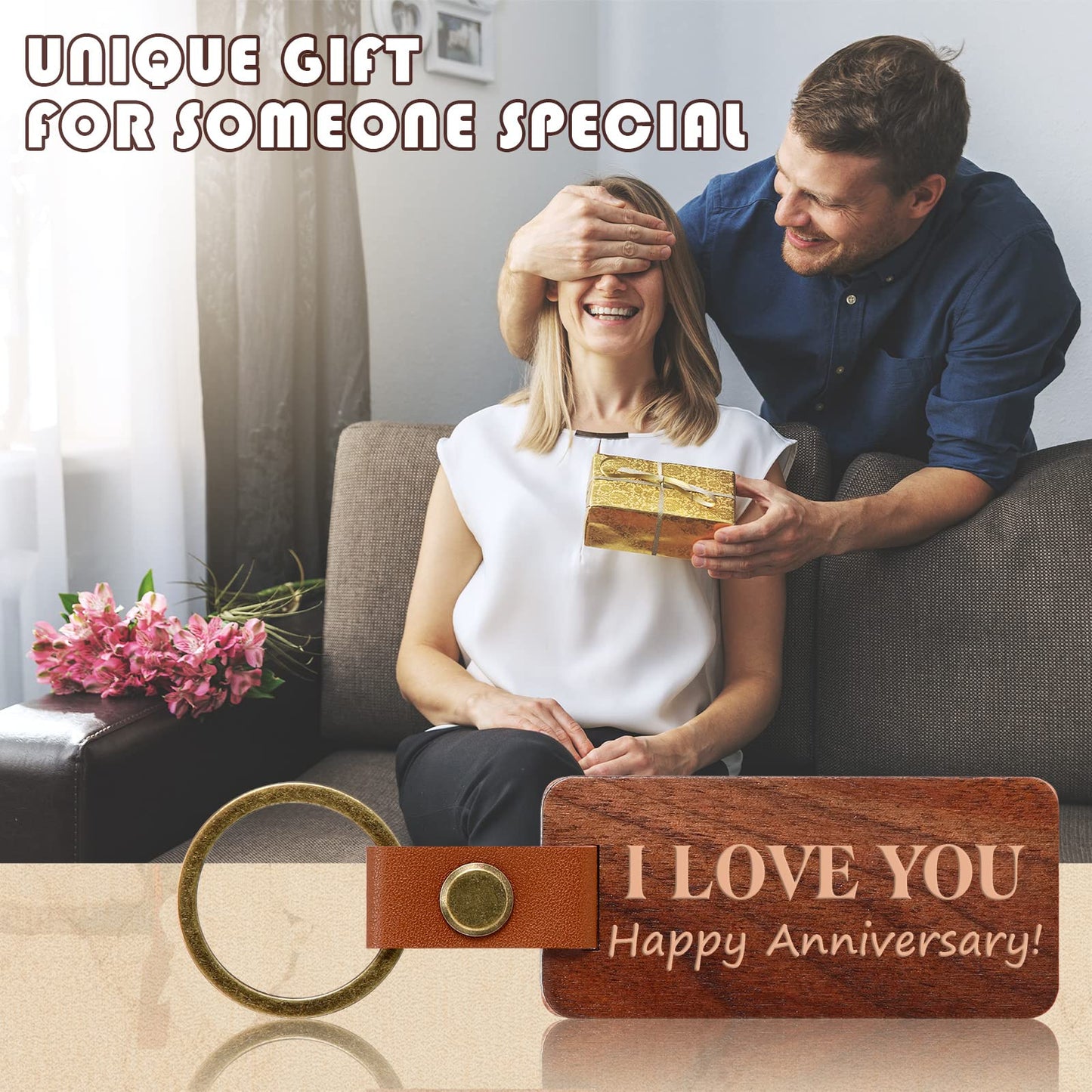 Batiyeer 30 Pcs Wooden Keychain Blanks 5 Colors Rectangle Wood Key Chain with Leather Strap Unfinished Gifts for Father