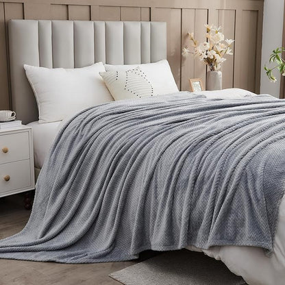 NEWCOSPLAY Super Soft Throw Blanket Grey Premium Silky Flannel Fleece Leaves Pattern Lightweight Bed Blanket All Season Use (Grey, Throw(50"x60"))