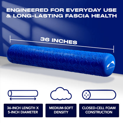 MELT Method 36 Inch Soft Foam Roller for Physical Therapy and Exercise Recovery - FasciaTherapy Technology - Low Density Exercise Foam Roller for Full Body Gentle Compression - Blue