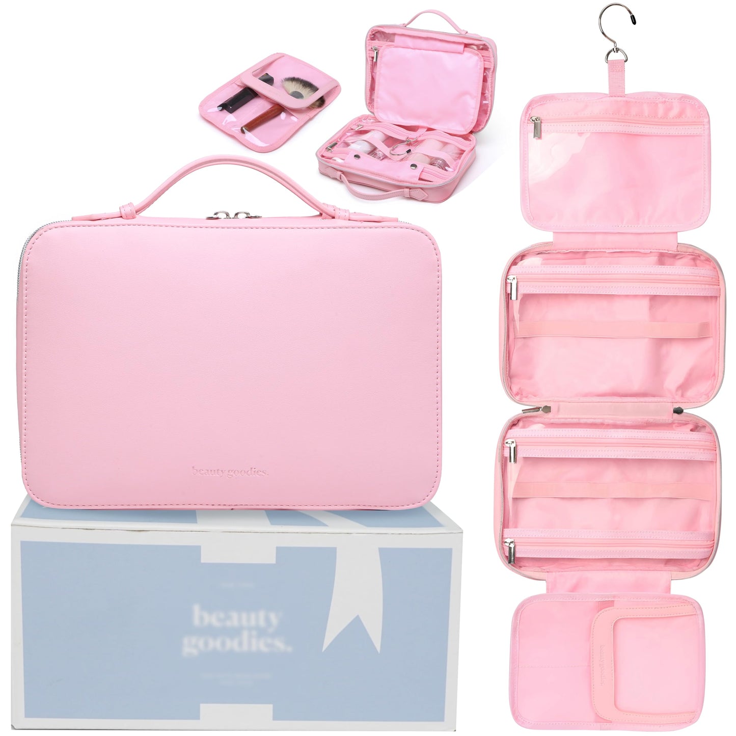 Pink Hanging Toiletry Bag for Women, Large Hanging Toiletry Bags for Traveling Women, Hanging Travel Toiletry Bag Women's Makeup Organizer for Cosmetics, Cute Large Toiletry Bags for Women Bathroom