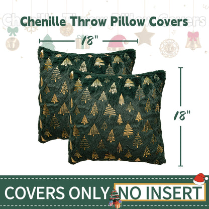AQOTHES Christmas Tree Green Throw Pillow Covers 18x18inch, Set of 2 Winter Holiday Decorative Faux Fur Fuzzy Pillows Covers with Glitter Printed for Christmas Decor Sofa Couch Home