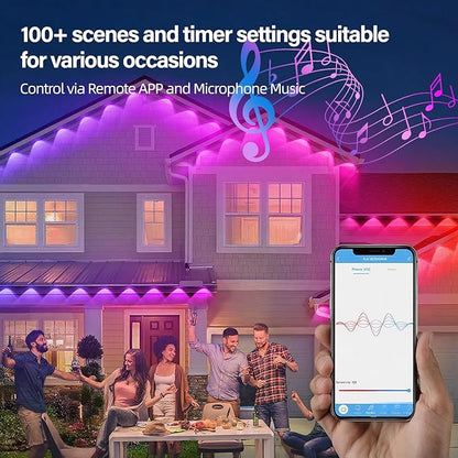 Permanent Outdoor RGB Lights with IP67 Waterproof, Smart Outdoor String Lights Remote Control, Eaves Lights with App, Daily and Accent Lighting for Halloween,Christmas Holiday Decor(200ft)