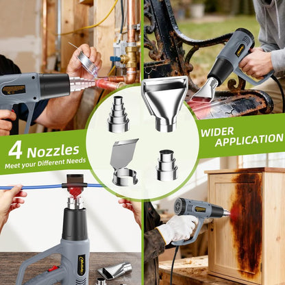 Weitieke Heat Gun, 10Ft power cord Heavy Duty Hot Air Gun 572&1112℉ Dual Temperature Control 4 Nozzels & Paint Scraper Overload Protection for Paint Stripping,Crafting, vinyl wrap