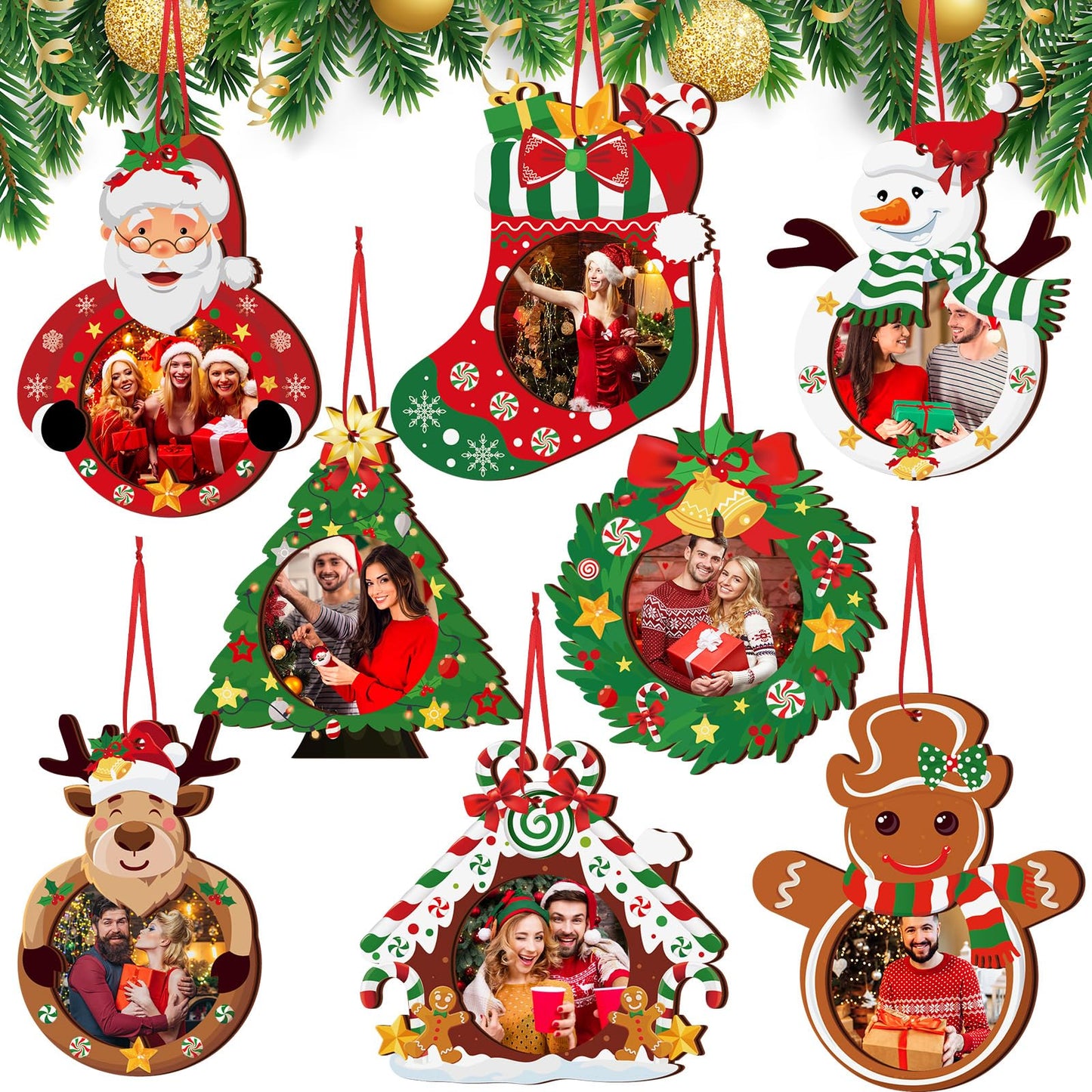 Yalikop 16 Pcs Christmas Photo Frame Ornaments Wooden Nutcrackers Santa Snowman Snowflake Picture Frame Tree Decoration DIY Photo Keepsakes for Xmas Party Decorations Winter (Classic)
