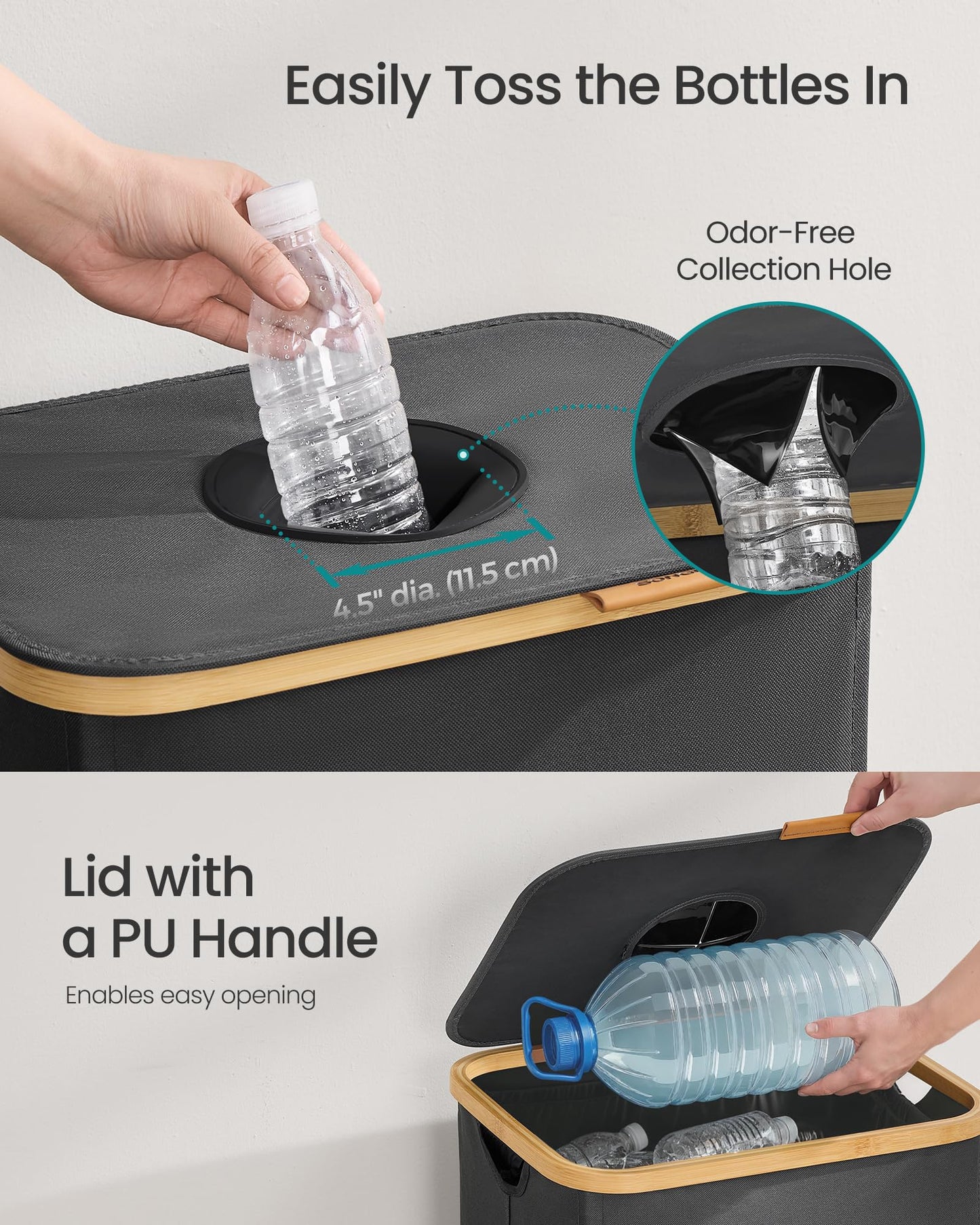 SONGMICS Recycling Bin for Kitchen 26.4 Gallon. Bottle Recycling Container, Collection Bin, for Metal, Plastic, Paper, Glass, Inner Bag with Handles, Kitchen, Slate Gray and Natural Beige URRB509G01