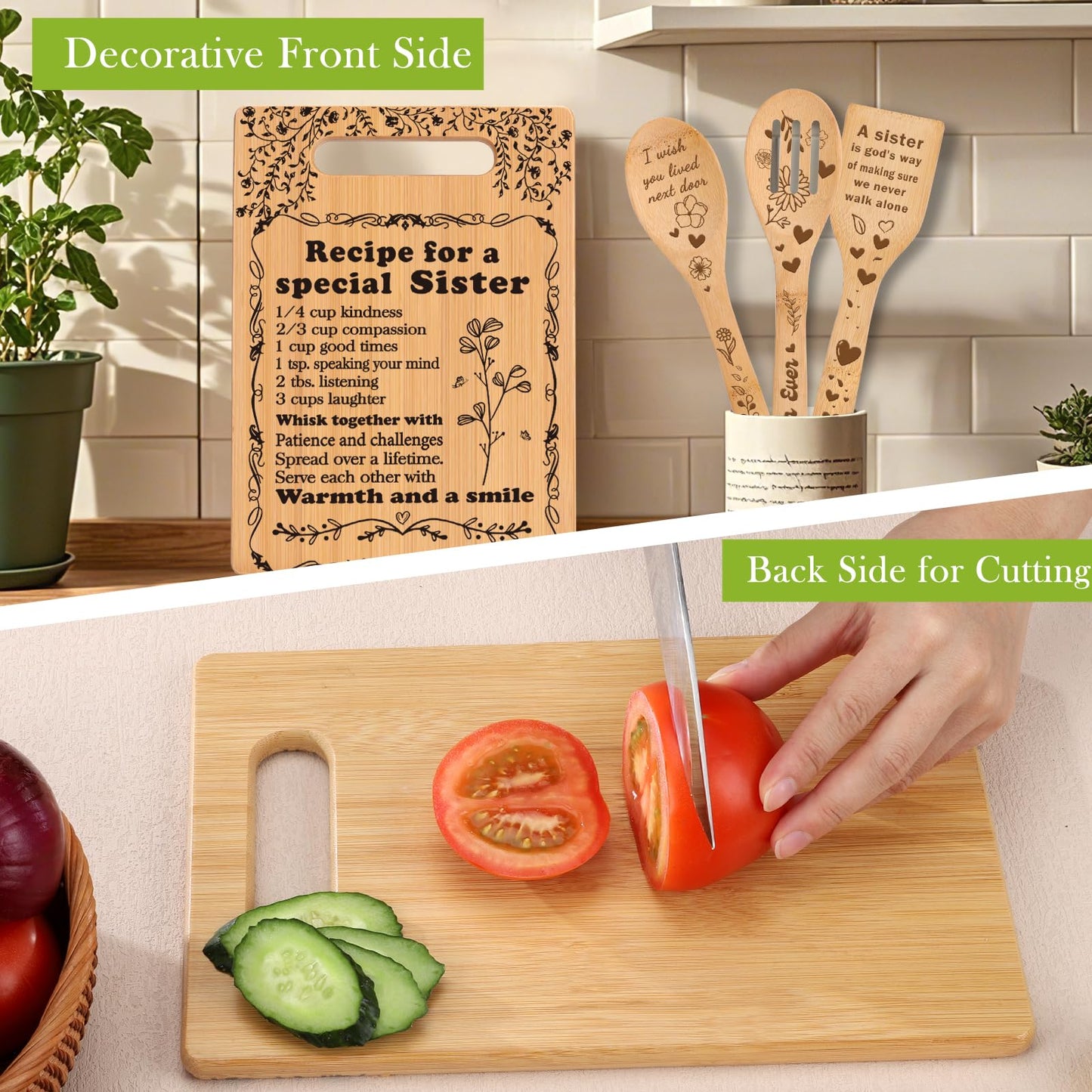 TuSuQing Sister Birthday Gifts Sister Gifts from Sister Christmas Gifts for Sister Best Friendship Gifts for Bestie BFF Best Friend Soul Sister To My Sister Kitchen Present Cutting Board Set (C-15-B)