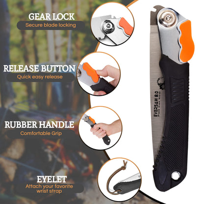 EverSaw Folding Hand Saw 8 inch Compact Camp Saw for Trees Pruning and Gardening