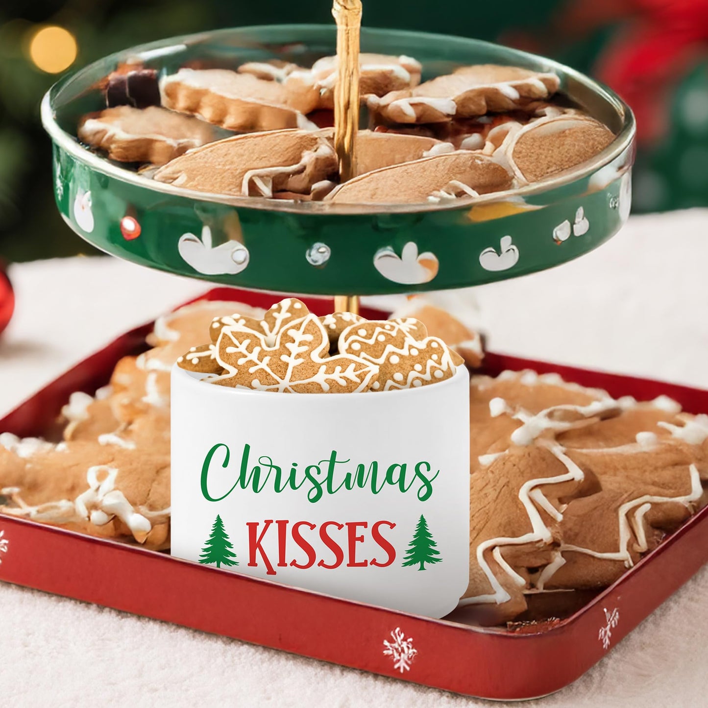 FoszaSzept Candy Dish Cauldron, Christmas Mini Ceramic Candies Bowl Tiered Tray Decor, Snack Serving Bowl Table Wishes Accents for Themed Party Birthday Home Kitchen Events Gifts (Christmas Kisses)
