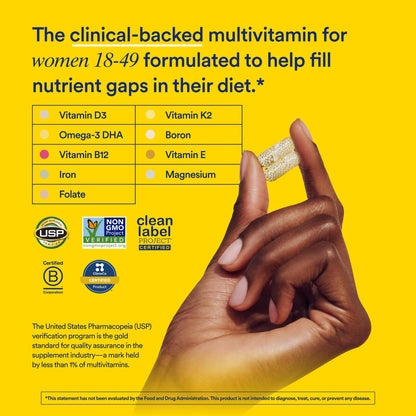 Ritual Multivitamin for Women 18+ with Vitamin D3 for Immune Support*, Omega 3 DHA, B12, Iron, Vegan, Gluten Free, Non GMO, USP Verified, 30 Day Supply, 60 Capsules