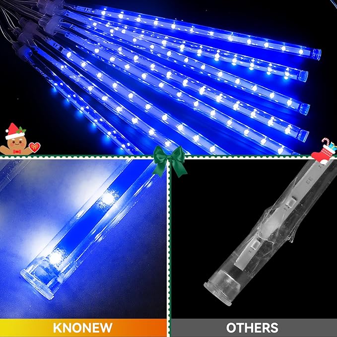 KNONEW Christmas Lights Outdoor, 15 inch 24 Tubes 672 LED Meteor Shower Lights Plug in Waterproof Falling Rain Light for Xmas Tree Wedding Party Garden Holiday Rooftop Decorations (Blue)