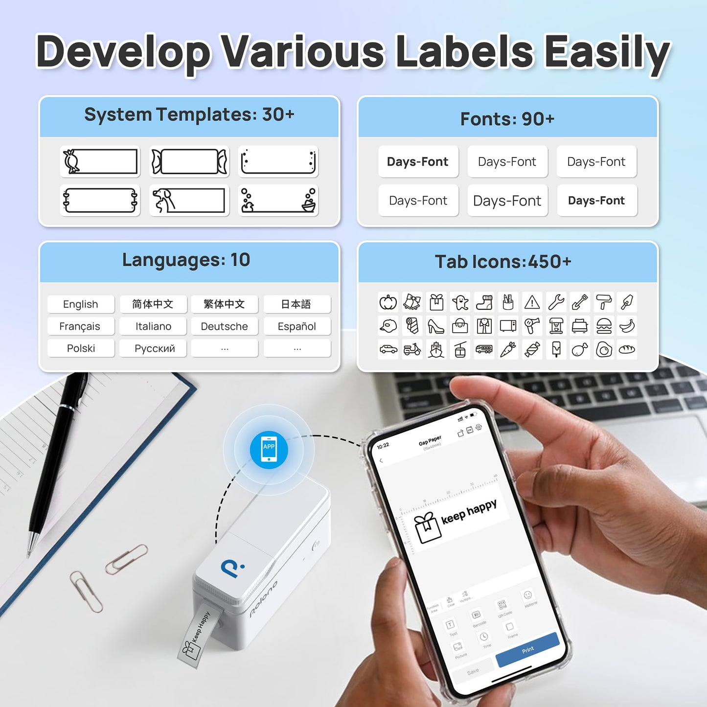 POLONO Genuine P31S Label Maker Tape, Adapted Label Print Paper, 14x40mm(0.55"x1.57"), Label Tape Refill for Home/Office, Compatible with P31S Label Maker, 540 Labels/3 Roll, White