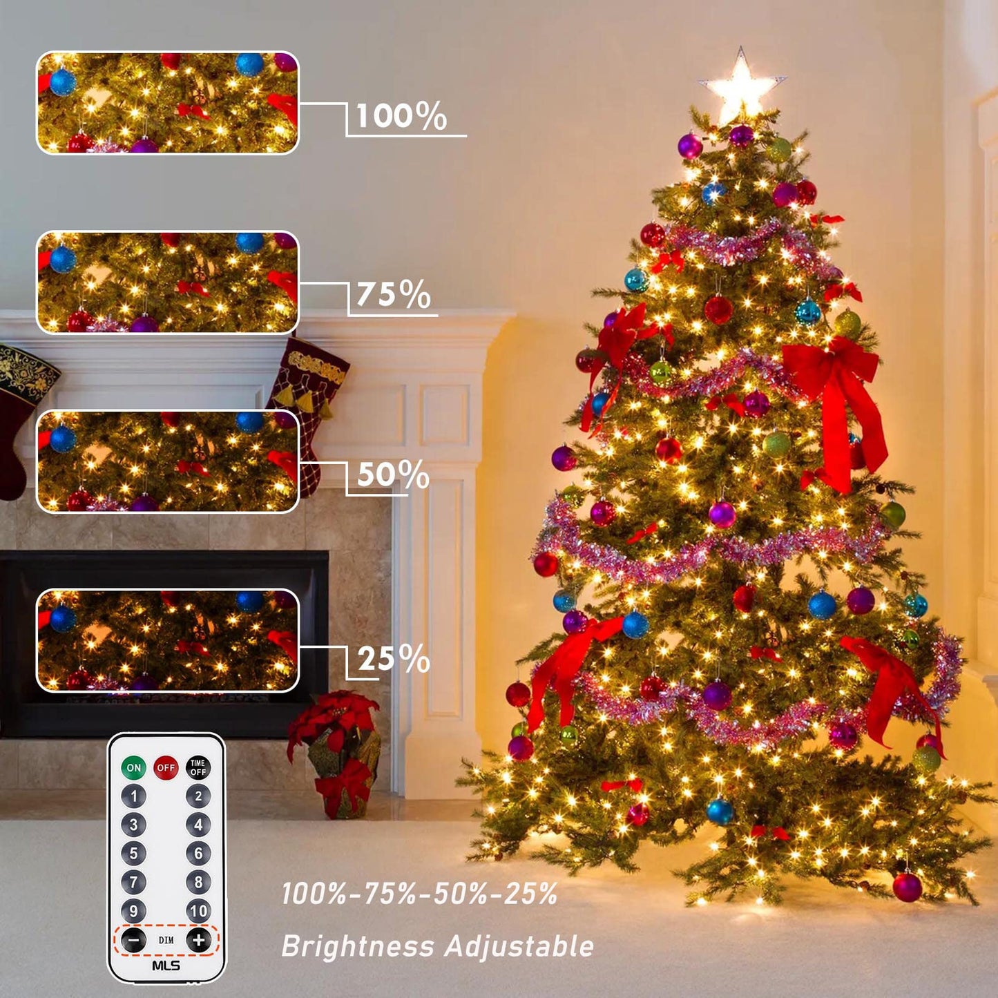 82FT 200 LED Color Changing Christmas String Lights with Remote & Timer & Memory Function, 8 Lighting Modes Waterproof Fairy String Lights for Xmas Tree Holiday Party Garden (Warm White & Multicolor)