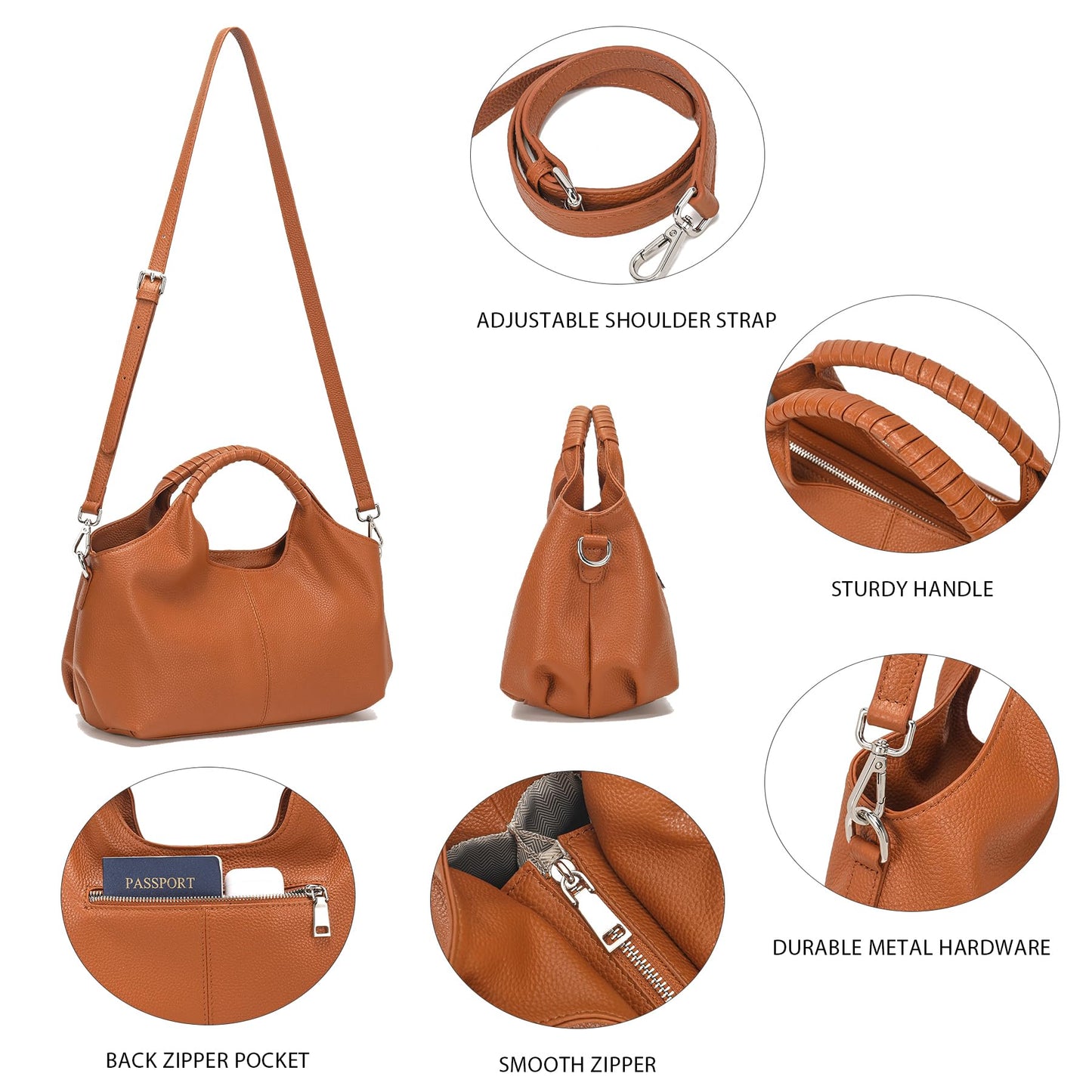 Taertii Genuine Leather Hobo Tote Bag Purses for Women, Soft Trendy Designer Handbag, Satchel Shoulder Bag