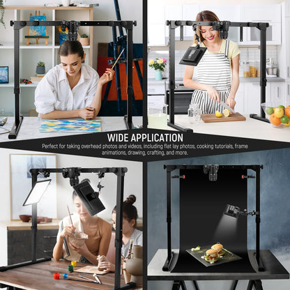 NEEWER Overhead Camera Mount Rig for Top Down Shot with 1s Quick Switch Lock Arca Type QR Plate, Heavy Duty Tabletop Multi Device Stand for Cooking Drawing Crafts Stream, Desk Width≥32"/80cm, ST200