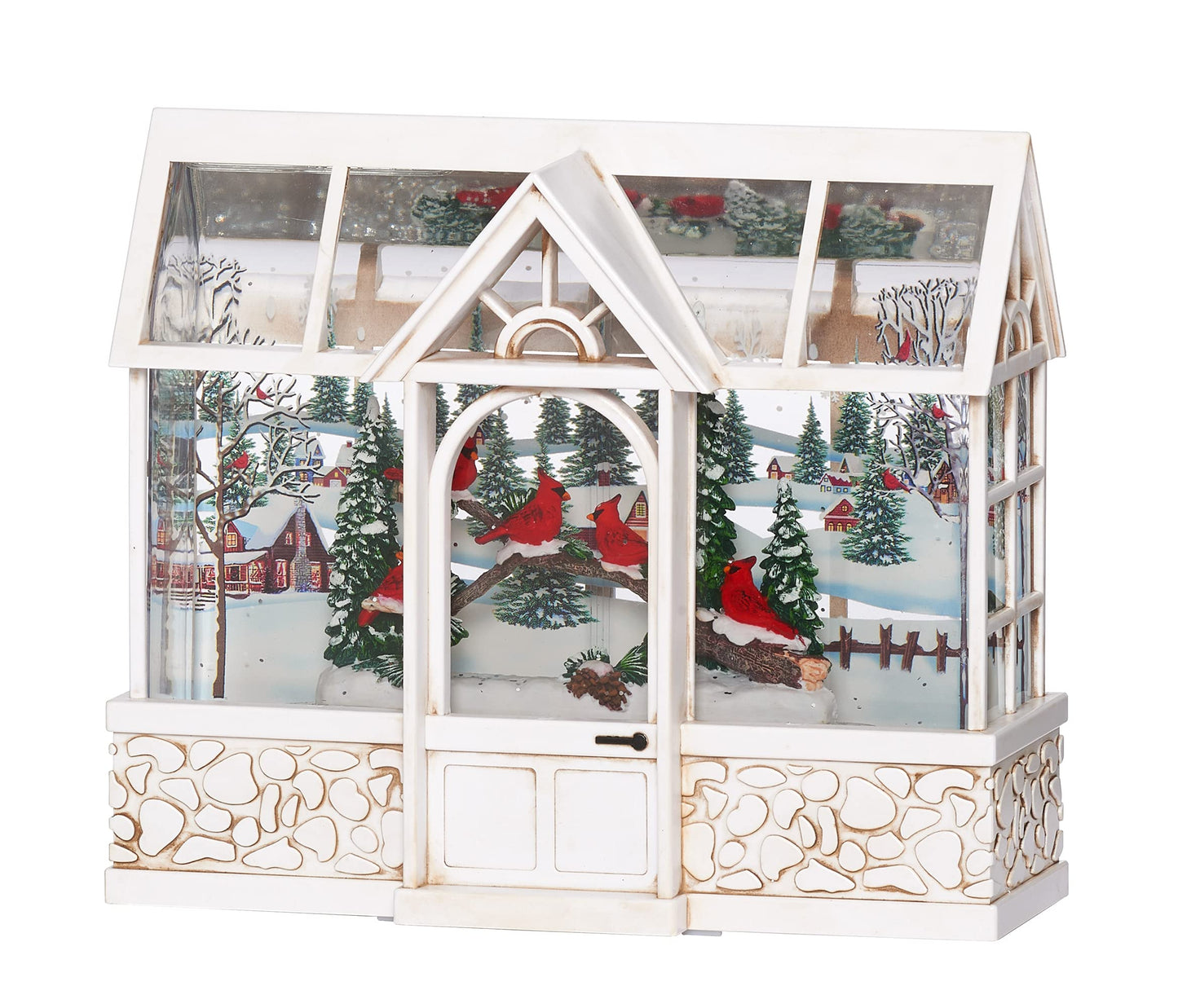 Roman 7.75" Lighted Swirl Cardinal Greenhouse Lantern – Confetti Lite, Glitter Water Globe Christmas Decoration, Tabletop Holiday Home Décor