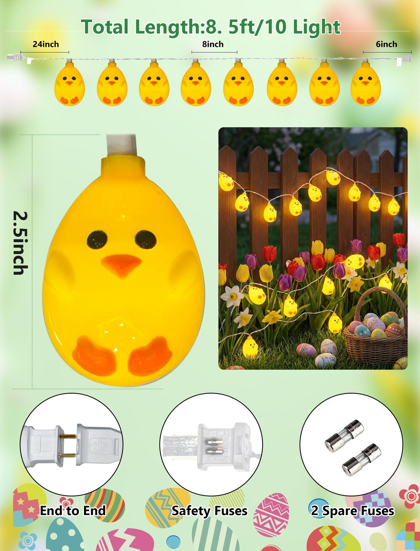 GOOTHY Easter Chicken String Lights Plug in, Indoor Outdoor Easter Decorations Lights with 10 LED Yellow Chicken Light, Hanging Spring Chick Lights for Party Garden Birthday Wedding Home Decor