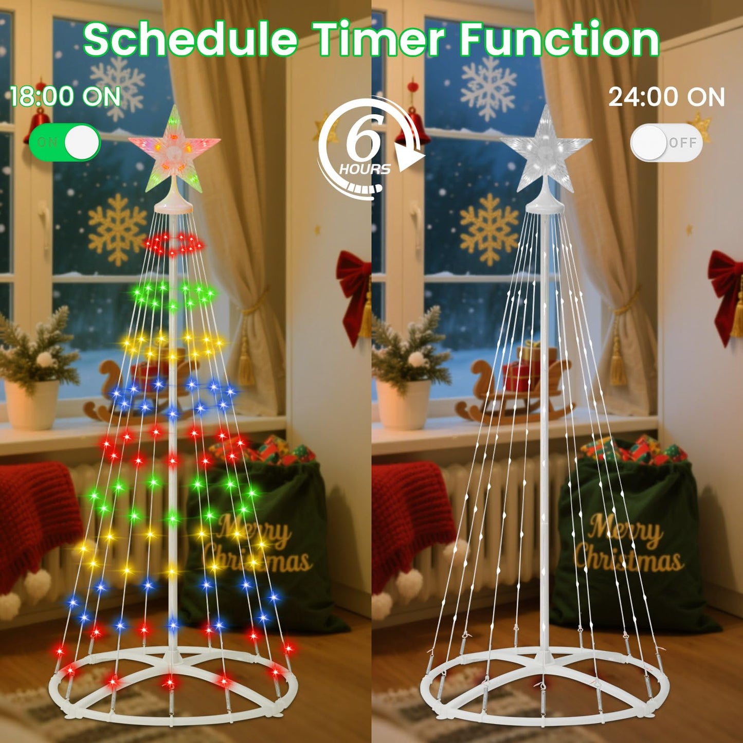 IDEAALS 4FT 118LED Outdoor Solar Christmas Cone Tree Lights, 8 Modes Timer Remote RGB Christmas Tree Lights with Star Topper for Xmas Yard Porch Patio Holiday Decor
