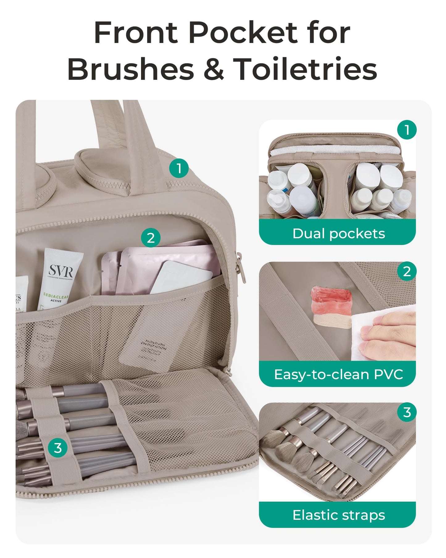 BAGSMART Travel Toiletry Bag, Crush Toiletry Bag for Women, Wide-open Puffy Toiletry Bags for Traveling, Large Travel Cosmetic Makeup Bag Organizer for Accessories,Toiletrie, Grayish Brown