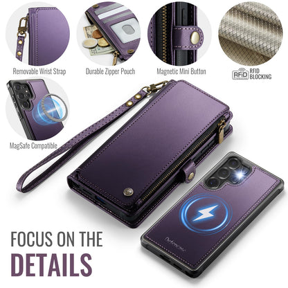 Defencase for Samsung Galaxy S24 Ultra Magnetic Wallet Case Compatible with Magsafe with RFID Blocking Zipper & Card Holder Women, PU Leather Detachable Phone Case for Galaxy S24 Ultra 6.8", Purple