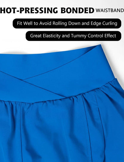 Blooming Jelly Women's Workout Shorts Athletic Running Casual Summer Quick Dry Gym Active Shorts with Zipper Pocket (Blue,Large)