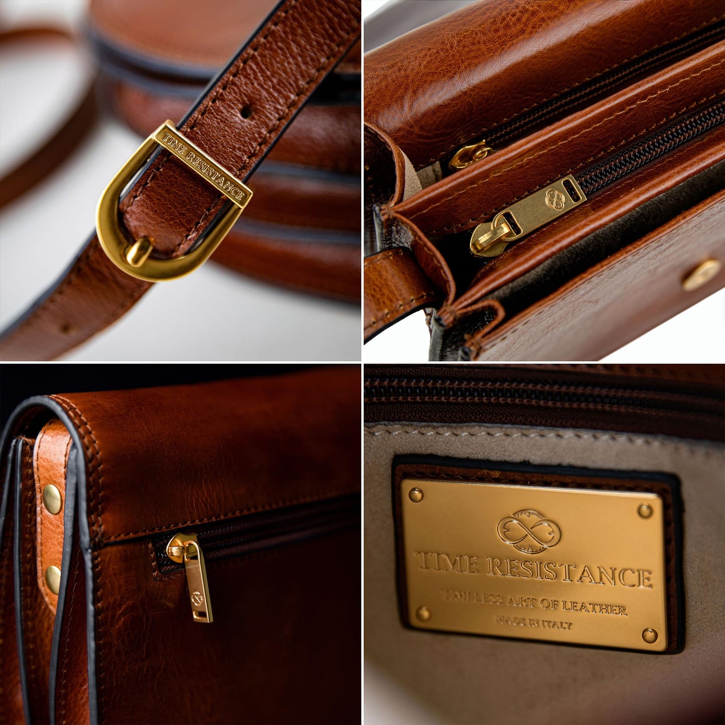 Time Resistance Leather Crossbody Bag for Women - Shoulder Messenger Purse (Cognac Brown) - Gift Box Included