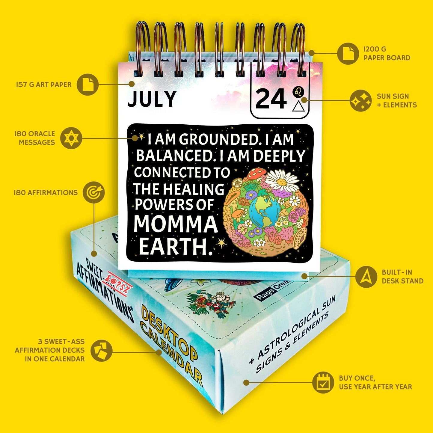 Sweet-A** Affirmations® Perpetual Desk Flip Calendar for 2025 and Beyond, 365 Days of Motivation for Your Creative Magical Mind by Rage Create