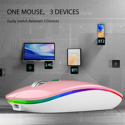 TENMOS Wireless Bluetooth Mouse, LED Slim (Bluetooth 5.1/5.0 + USB) 2.4GHz Rechargeable Silent Bluetooth Wireless Mouse with Type C Adapter for Laptop/MacBook/iPad OS 13 and Above (Matte Black)