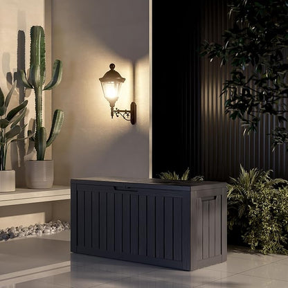 80 Gallon Waterproof Large Resin Deck Box Indoor/Outdoor Lockable Storage Container and Seating for Garden, Pool, and Patio (80 Gallon, Black)