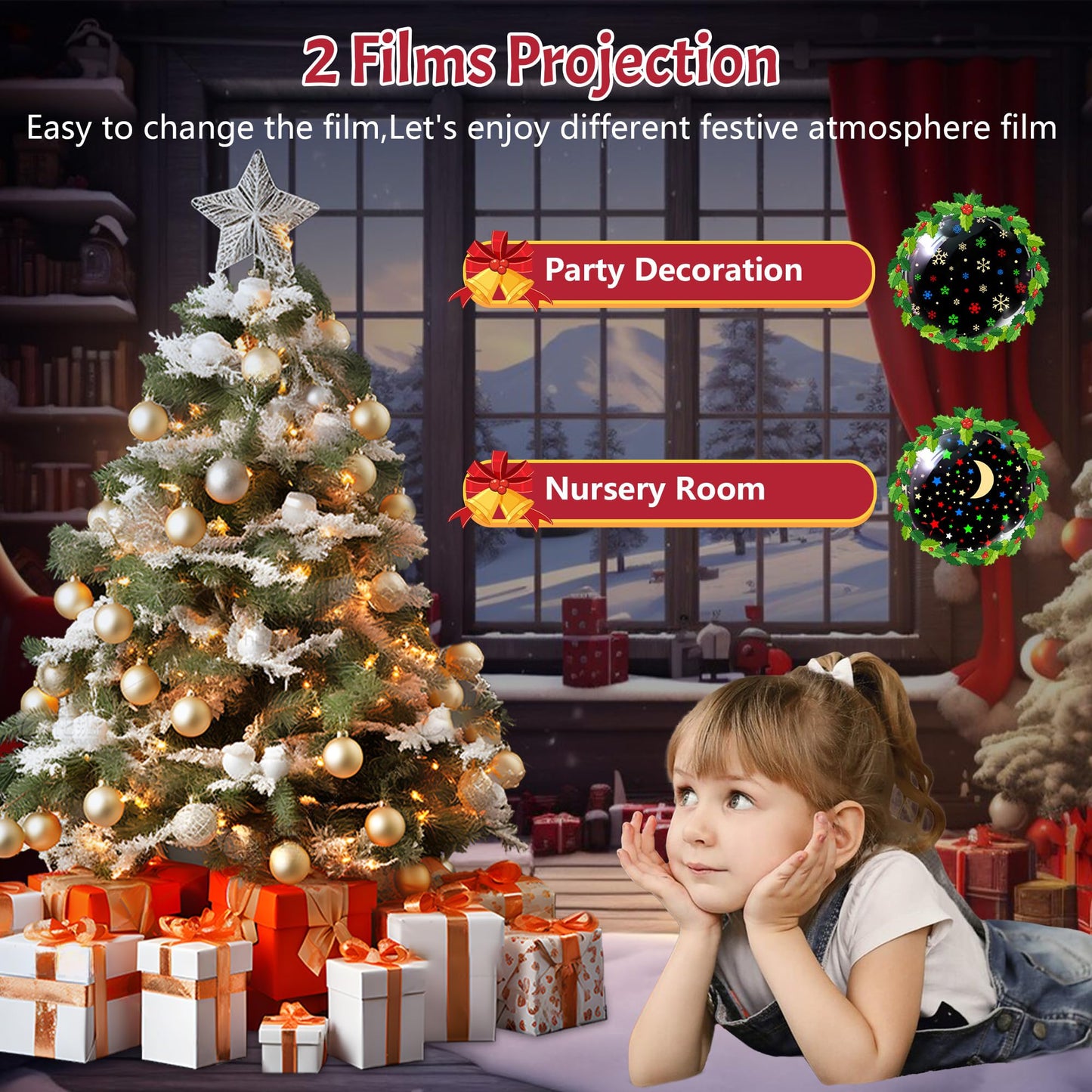 Christmas Projector Night Light Indoor, Snowflake NightLight for Room Decor, Kids Star Projector Night Light with Starry&Snowfall Theme,Xmas Birthday Gift Toy for Baby Toddler