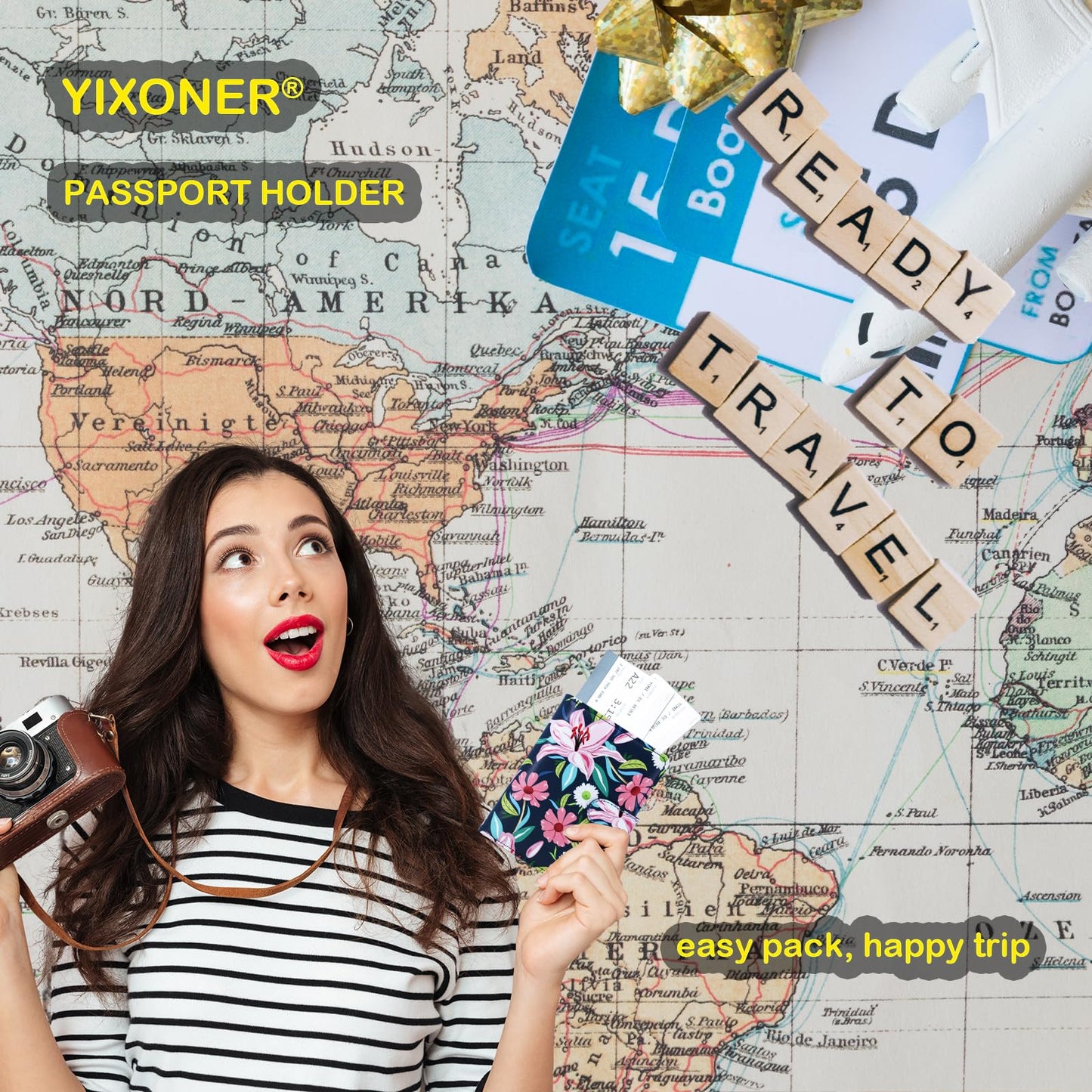 YIXONER Passport Holder For Travel, RFID Blocking Passport Wallet, Passport Cover Secure & Front Pocket Money Holder For Men & Women, Travel Wallet, Lily With Daisy, Advanced Version