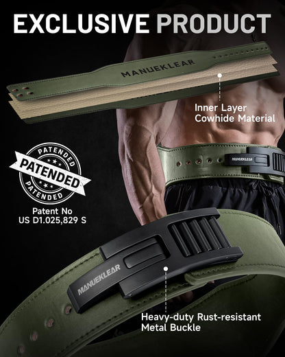 MANUEKLEAR Tapered Lever Weight Lifting Belt, 10MM Quick Locking Lever Belt Weightlifting Men, Lifting Belt Lever for Powerlifting & Deadlifts (Olive Green, XL (39-45inches))
