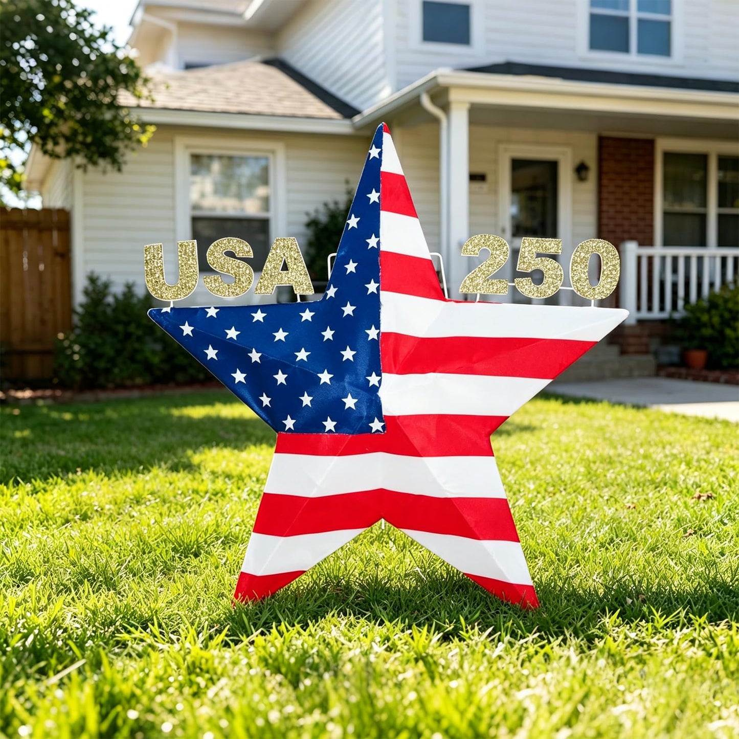 4th of July Decorations Light, USA 250 Lighted Patriotic Star with 38 Lights, American Flag Yard Decoration for Garden, Lawn, Porch, Red White and Blue Independence Day Decor