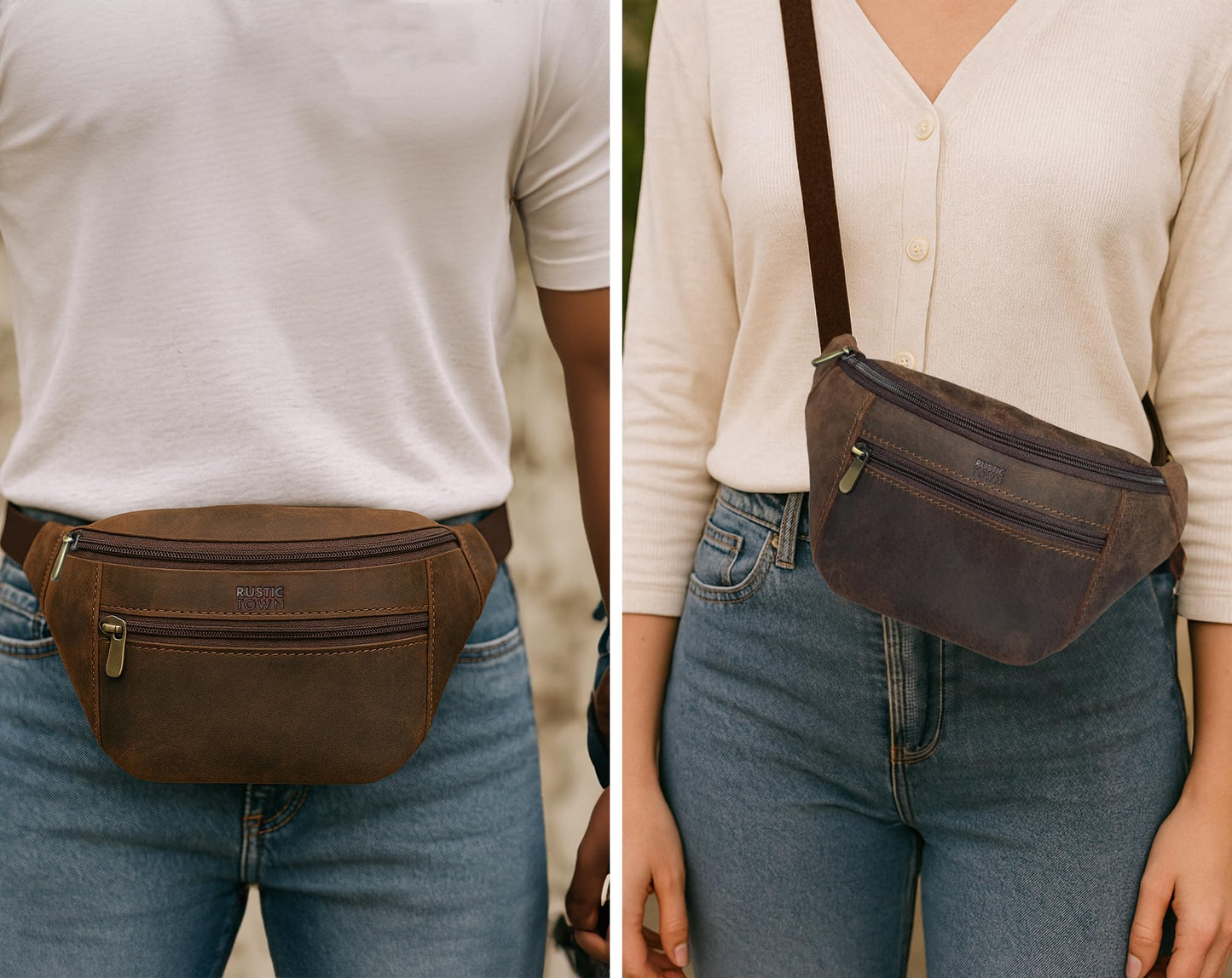 Leather Waist Pack for Men & Women - Full Grain Leather Fanny Bag, Adjustable Sling Purse & Chest Belt Bag - Multifunction Hip Bum Bag, Travel Pouch for Hiking Running & Cycling