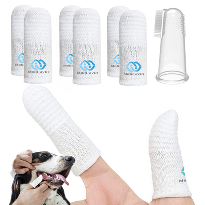 MoiiLavin Pet Toothbrush for Small to Large Dogs Cats,Soft High Grade Finger Toothbrush,Teeth Oral Cleaning,Dental Care, 1 Set for Two Fingers White (6)