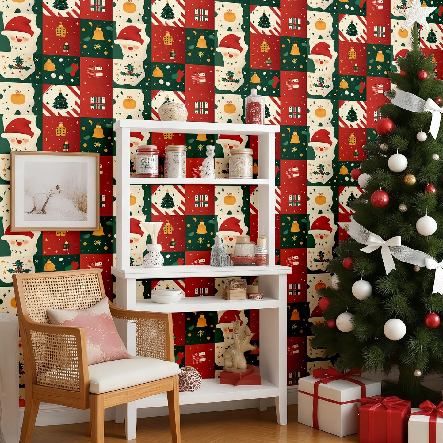 Kitico Christmas Peel and Stick Wallpaper Roll – Self Adhesive Decorative Wall Paper & Christmas Wrapping Paper 17.3"x196.8"