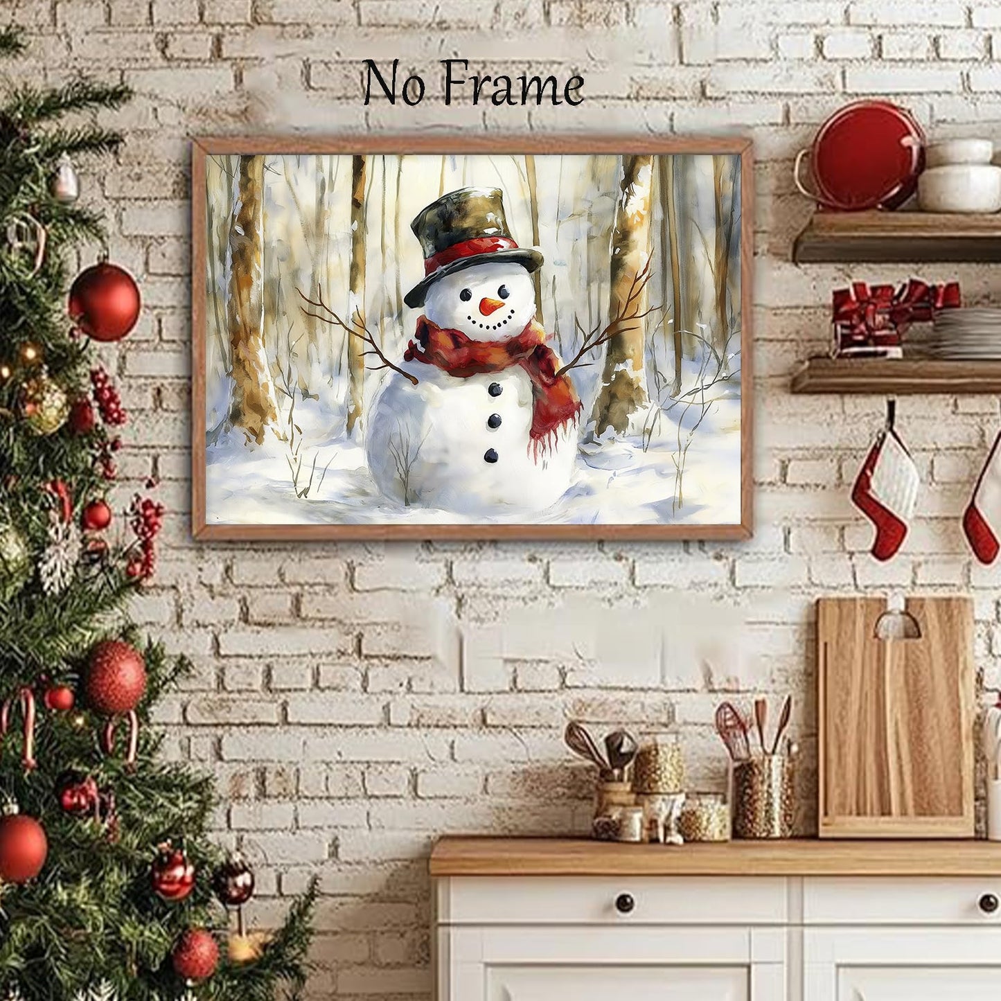 Christmas Snowman Wall Art Winter Forest Posters Cute Snowman Pictures Vintage Winter Scene Paintings Winter Snowman Canvas Wall Art Vintage Christmas Prints Christmas Theme Posters 16x24inch No Frame