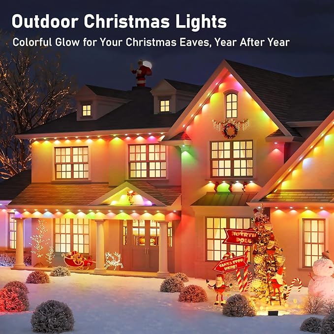 400FT Christmas Permanent Outdoor Lights,RGB+IC Eaves Lights with App & Remote Control,DIY Multi-Color Scene Modes,IP67 Waterproof,Outdoor Strings for House,Holiday Decorations for Christmas