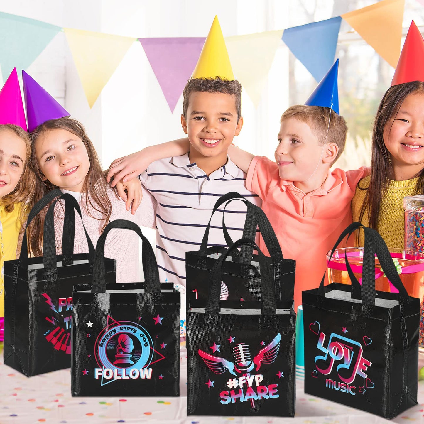 Pinkunn 20 Pcs Music Party Favor Bags Non-woven Gift Bags Music Party Favors Treat Candy Boxes for Teens Theme Gifts Supplies