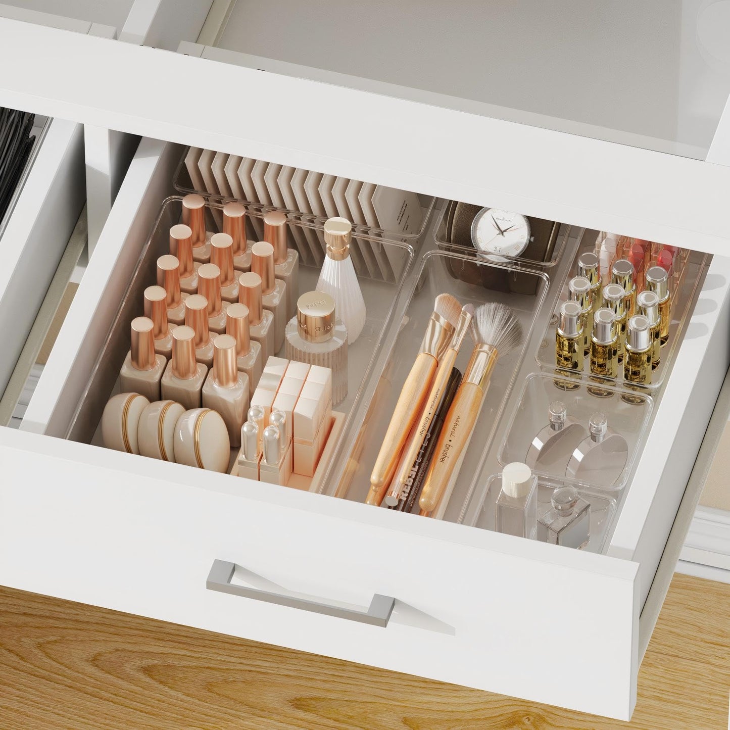 Yanosaku 25 PCS Clear Plastic Drawer Organizer Set, 4 Sizes Vanity Organizers, Desk Drawer Divider Organizers and Storage Bins for Makeup, Jewelry, Gadgets for Kitchen, Bathroom, Office