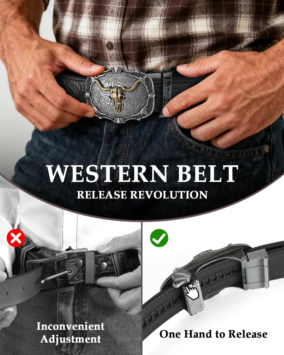 BELTROAD Western Ratchet Belts for Men Women Cowboy Belt Western Leather Ratchet Men's Slid Belt Gift, Cut for Fit