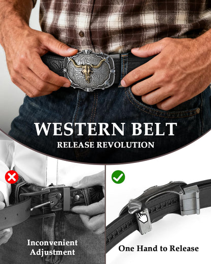 BELTROAD Western Ratchet Belts for Men Women Cowboy Belt Western Leather Ratchet Men's Slid Belt Gift, Cut for Fit