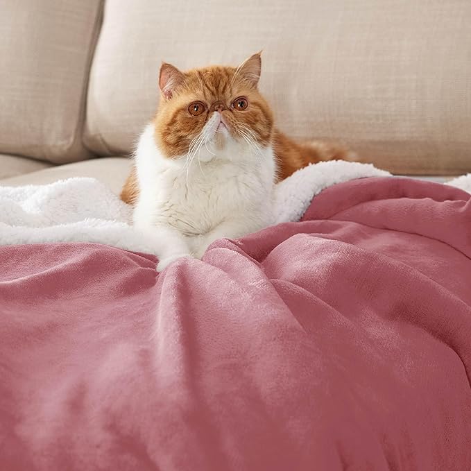 Bedsure GentleSoft Sherpa Fleece Blankets Queen Size for Bed - Thick and Warm Throw for Women, Soft Fuzzy Plush Queen Blanket for Winter, Dusty Rose, 90x90 Inches