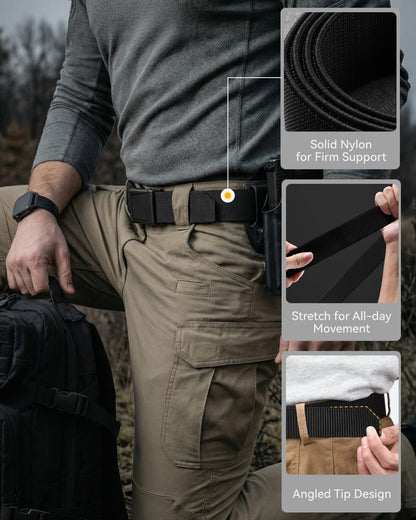 CHAOREN Tactical Belt Men - 1.5" Stretch Work Belt with Quick Release Zinc Alloy Buckle for Military Casual Jeans Hiking