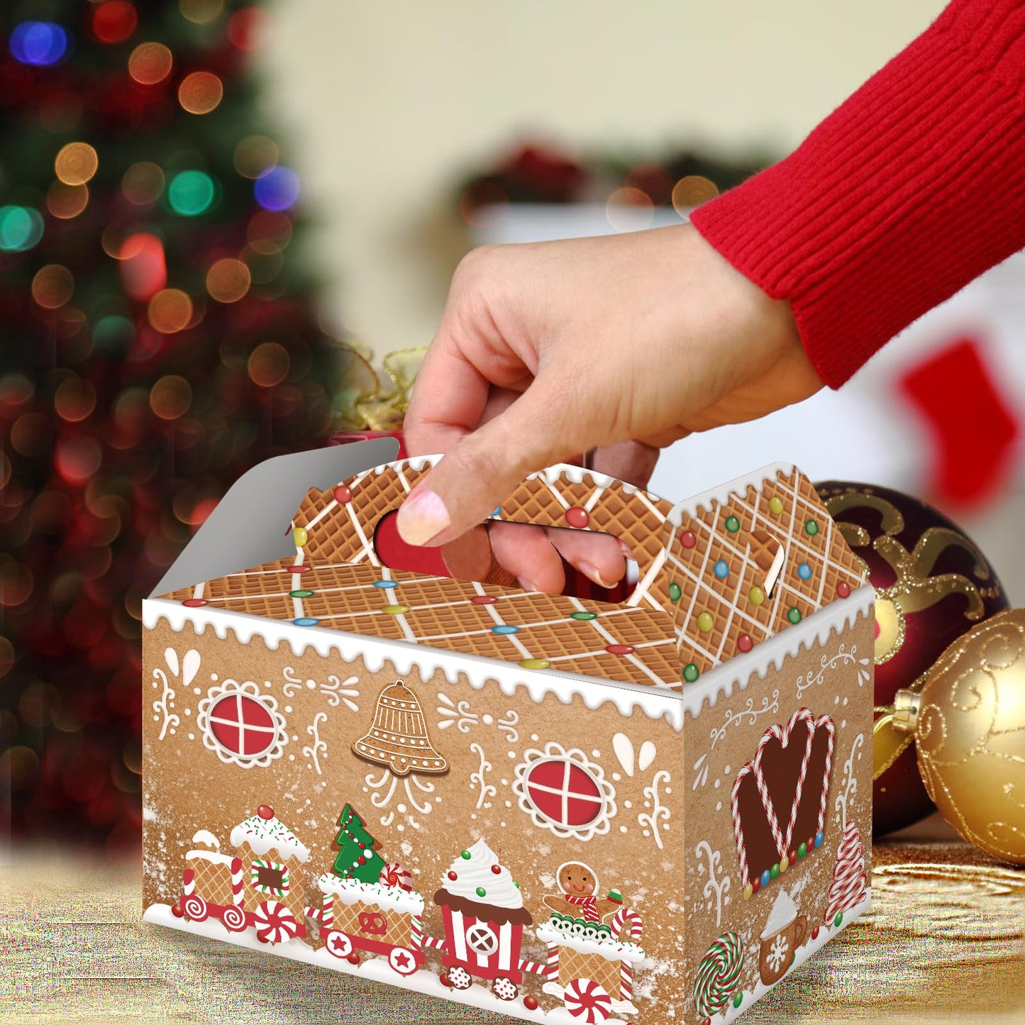 FRIDAY NIGHT 24 Pcs Christmas Treat Boxes Gingerbread House Cardboard Cookie Goody Gable Candy Bags Xmas Cupcake Goodie Box