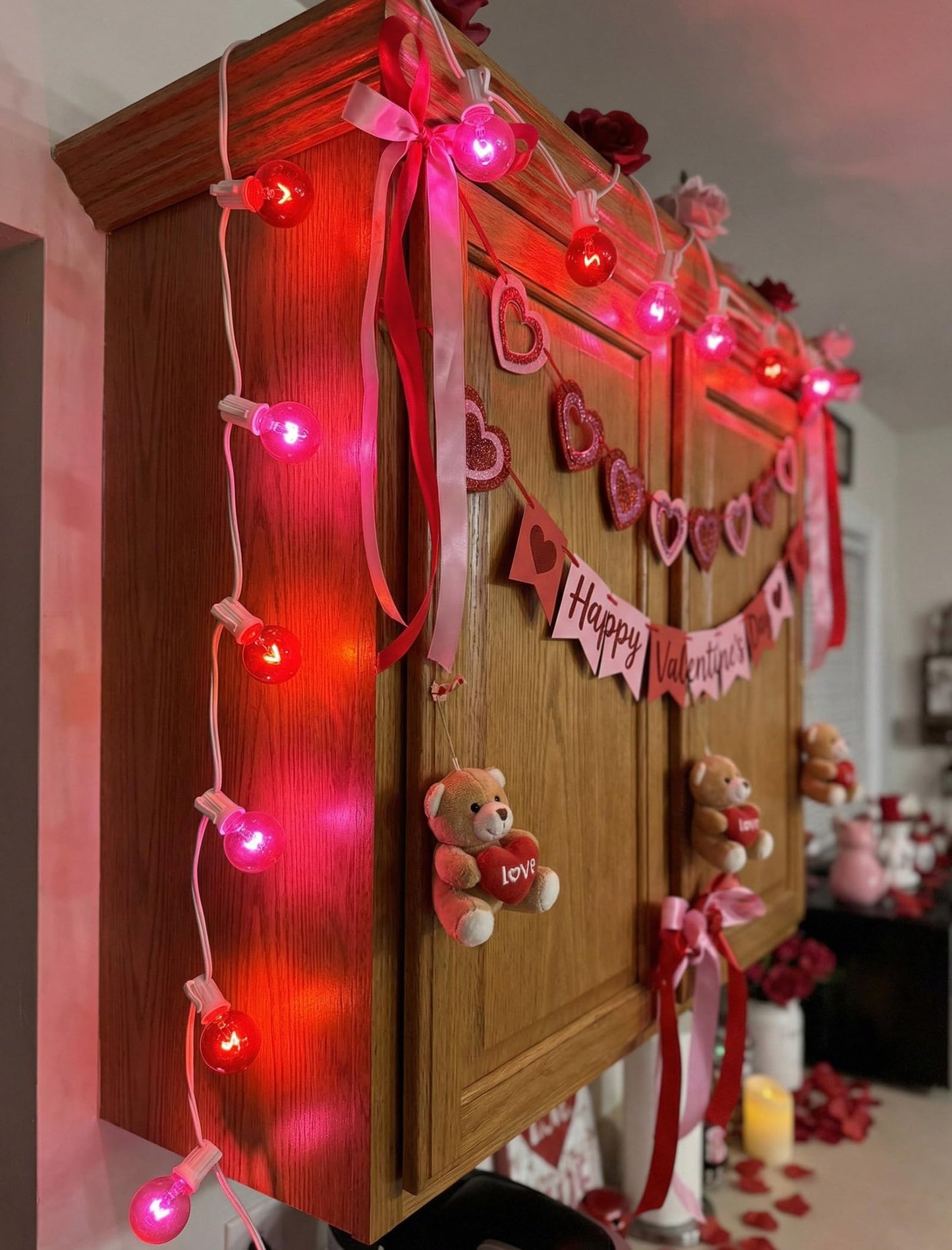 G40 Red and Pink Valentine’s Day String Lights, 25Ft Outdoor Valentines Day Decorations Lights with 27 Red & Pink Globe Bulbs,Hanging Patio Lights Waterproof for Christmas Wedding Party Garden Holiday